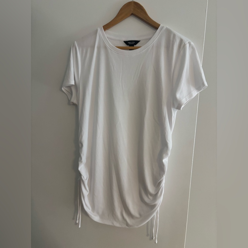Simply Vera Vera Wang White Ruched Short Sleeve Tee